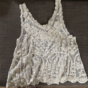 Lace Embroidered Sleeveless Top - White